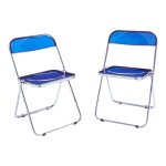 Lot de 2 chaises pliantes pornainen 74 x 46 x 47 cm bleu fonc�