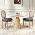 Lot de 2 chaises salle � mange chaises bois sculpt� m�daillon vintage style louis xvi patin� dossier ...