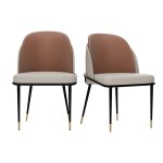 Lot de 2 chaises salle � manger - chaise beige et marron de cuisine en cuir confortable chaise design ...