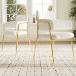 Lot de 2 chaises salle � manger capitonn�es en velours boucl� avec accoudoirsfauteuil pied m�talchaise ...