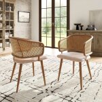 Lot de 2 chaises de salle  manger cuisine design sige simili dossier rotin pieds en mtal 47 x 51 x ...