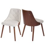 Chaises de salle  manger - lot de 2 - vintage - bois de htre - simili cuir blanc - dossier dcoratif ...