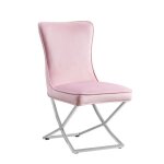 Lot 2 chaises salle � manger gabrielle capitonn�es velours rose pieds chrome 59x52x95cm