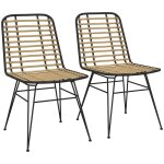 Lot de 2 chaises de salle  manger homcom avec pied structure en acier noir, assise rsine effet rotin, ...