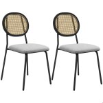 Lot de 2 chaises salle  manger - homcom - style bohme - dossier en rotin tissu effet lin respirant ...