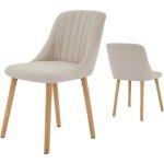 Chaise de salle � manger - promiracal - lot de 2 - pieds en bois massif - beige - 48 x 43 x 81 cm