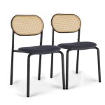 Lot de 2 chaises de salle � manger en rotin avec dossier en cannage en maille et pieds en m�tal reglables ...