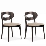 Lot de 2 chaises de salle � manger taner en bois et tissu - beige et bois weng�