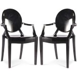 Lot de 2 chaises de salle  manger transparentes - design avec accoudoirs - louis king noir