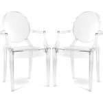 Lot de 2 chaises de salle  manger transparentes - design avec accoudoirs - louis king transparent