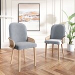 Lot de 2 chaises de salle � manger en velours design rotin avec quatre pieds en m�tal (effet grain de ...