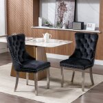 Lot 2 chaises salle � manger velours noir&chrome capitonnage haut de gamme pieds acier chrom� garniture ...