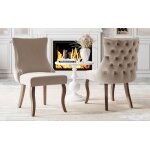 Lot de 2 chaises de salle � manger en velours - chaises rembourr�e avec garniture en t�te de clou - pieds ...