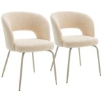 Happy garden - lot de 2 chaises flavia en tissu boucl� beige style scandinave assise rembourr�e