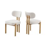 Lot de 2 chaises salle � manger - tissu beige - pieds effet bois ch�ne naturel clair - noa