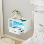 Lot de 2 chevet suspendu pipipoxerchevet avec prise et led�tag�re murale avec 1 tiroir 2 cloisons46. ...