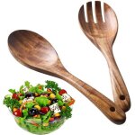 Lot de 2 couverts salade en bois cuill�res spatules r�tro r�utilisables �co - friendly pour po�les antiadh�siv ...