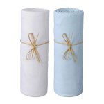 Lot de 2 draps housse lit bb 60 x 120 cm / 100% coton / 57 fils / cm - 1 blanc + 1 ciel