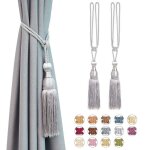 Lot de 2 embrasses de rideaux en maille avec pompons et embrasses de rideaux en corde tressée à la main ... Lot de 2 embrasses de rideaux en maille avec pompons et embrasses de rideaux en corde tressée à la main ...