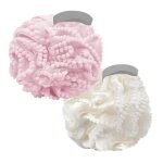 Lot de 2 ponges de bain et de douche en maille douce poufs de douche boule de luffa lavage du corps ...