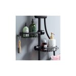 Lot 2 �tag�res rangement douche (noir en acier inoxydable) sans percage telescopique tablette support ...
