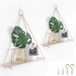 Lot de 2 �tag�res rustiques en bois vieilli � suspendre avec corde et crochets