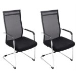 Lot de 2 fauteuils de bureau chaises visiteur avec accoudoirs en maille noir et metal chrome 10 0001889 ...