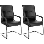 Lot de 2 fauteuils de bureau chaises visiteur sans roulettes pietement luge en metal chrome et assise ...