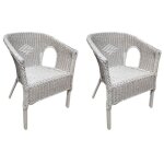Lot 2 fauteuils de jardin rotin blanc tress avec accoudoirs - daria meubletmoi