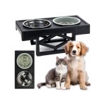 Gamelles sur�lev�es pour chien - lot de 2 - hauteur r�glable 20 - 30cm - acier inoxydable - antid�rapantes ...