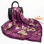 Lot de 2 grands foulards carrs en soie et polyester style noble temperament 90 x 90 cm d9227 violet