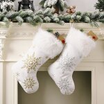 Lot de 2 grandes chaussettes de no�l en peluche � remplir et � suspendre pour chemin�e vitrine sapin ...