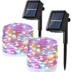 Lot de 2 guirlande lumineuse exterieur solaire 12m 100 led guirlande guinguette nol solaire tanche ...