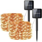 Lot de 2 guirlandes solaires 10 m 100 led tanches ip65 pour clairage extrieur de fte ou jardin