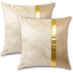 Lot de 2 housse de coussin 45 x 45 cm fil dor ondul dcoratif taie doreiller polyester maison salon ...