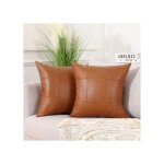 Lot de 2 housses de coussin 65x65 cm similicuir marron mandioo : lgance & dco design pour salon chambre ...