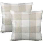 Lot de 2 housses de coussin carres 50 x 50 cm style rustique beige et blanc rtro pour canap bureau ...