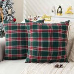 Lot de 2 housses coussin no�l tartan rouge vert 45x45 cm motif �cossais