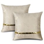Lot de 2 housses de coussin rayures vagues dor�es housse de coussin d�co 45 x 45 cm beige