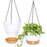 Lot de 2 pots de fleurs suspendus blancs �20 cm - int�rieur & ext�rieur drainage r�sistants aux intemp�ries ...
