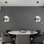 Lot de 2 lampe � suspension sph�rique boule en verre de couleur argent �15cm contemporain luminaire lustre ...