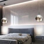 Lot de 2 lampe  suspension sphrique boule en verre de couleur argent 20cm contemporain luminaire lustre ...