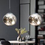 Lot de 2 lampe  suspension sphrique boule en verre de couleur argent 28cm contemporain luminaire lustre ...