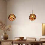 Lot de 2 lampe  suspension sphrique boule en verre de couleur dor 15cm contemporain luminaire lustre ...
