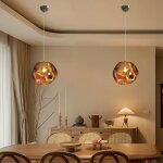 Lot de 2 lampe  suspension sphrique boule en verre de couleur dor 20cm contemporain luminaire lustre ...