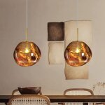 Lot de 2 lampe  suspension sphrique boule en verre de couleur dor 28cm contemporain luminaire lustre ...