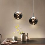 Lot de 2 lampe  suspension sphrique boule en verre de couleur gris 15cm contemporain luminaire lustre ...