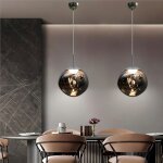Lot de 2 lampe � suspension sph�rique boule en verre de couleur gris �20cm contemporain luminaire lustre ...