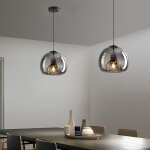 Lot de 2 lampe  suspension sphrique boule en verre de couleur gris 25cm moderne luminaire lustre pour ...