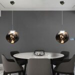 Lot de 2 lampe  suspension sphrique boule en verre de couleur gris 28cm contemporain luminaire lustre ...